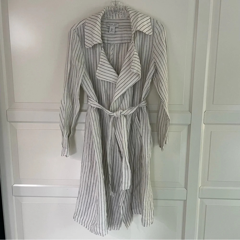 Rachel Zoe 100% linen lightweight pinstriped wrap coat 15138